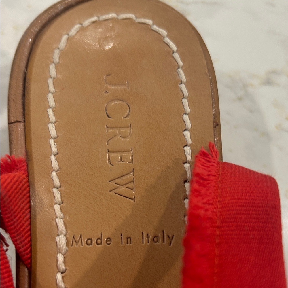 J Crew Red Ribbon Ankle Strap Sandals Made in Italy Women Size 7.5 - Picture 2 of 5